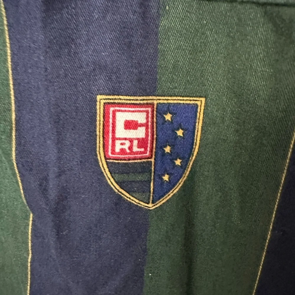 CHAPS RALPH LAUREN 90s Button-down Shirt XXL Green Navy Striped Emblem Logo - Picture 3 of 6